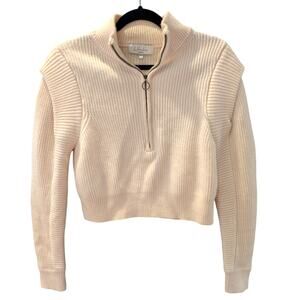 L’Academie Ribbed Wool Blend Quarter Zip Sweater Beige Cream Cropped Size Small